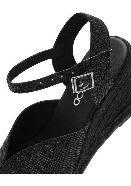 Kadın Siyah Simli Bilekten Tokalı Dolgu Topuklu Espadril Sandalet 25SFD2074SM