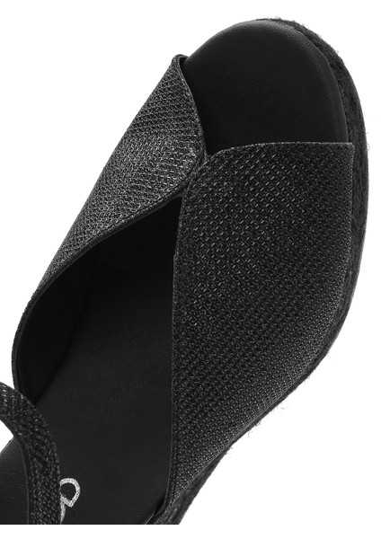 Kadın Siyah Simli Bilekten Tokalı Dolgu Topuklu Espadril Sandalet 25SFD2074SM