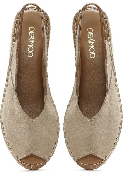 Kadın Bej Süet Espadril Sandalet 25SFD206710