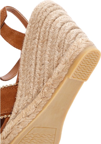 Kadın Taba Bilekten Bantlı Dolgu Topuklu Süet Deri Espadril Sandalet 25SFD205910