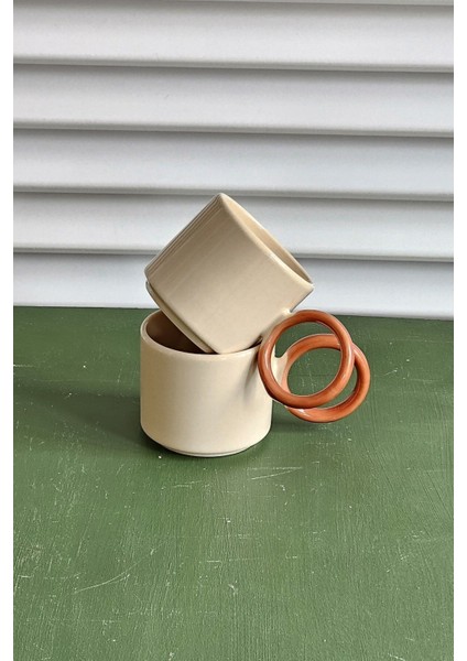 Renkli Seramik Çift Kupa Bardaklar, Kahverengi ve Eğlenceli Tasarım