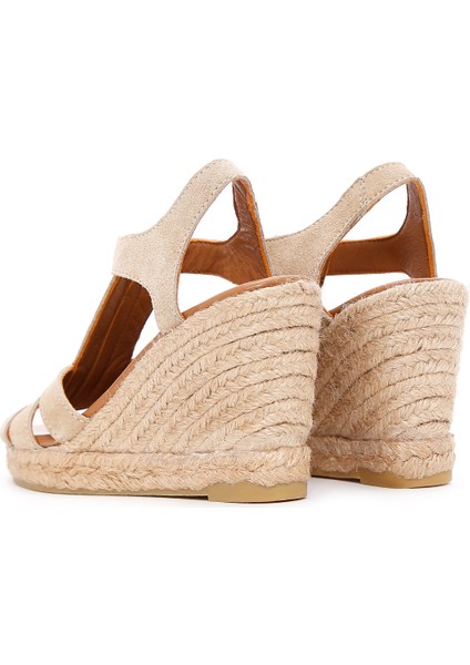 Kadın Bej Fermuarlı Dolgu Topuklu Süet Deri Espadril 25SFD206010