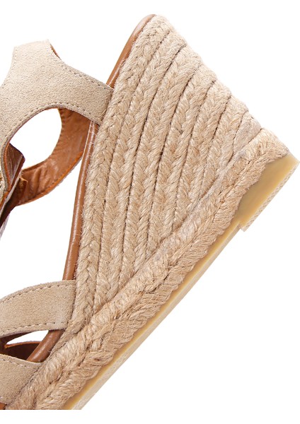 Kadın Bej Fermuarlı Dolgu Topuklu Süet Deri Espadril 25SFD206010