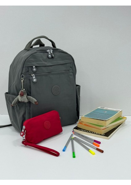 Unisex Suya Dayanıklı Krinkıl Kumaş Laptop Bölmeli Sırt Çantası ve Askılı Kalemlik