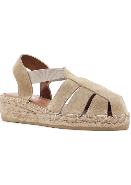 Kadın Bej Süet Deri Espadril Sandalet 25SFD205210
