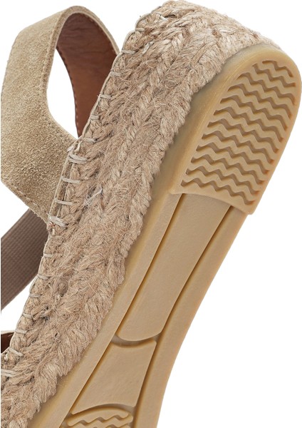 Kadın Bej Süet Deri Espadril Sandalet 25SFD205210