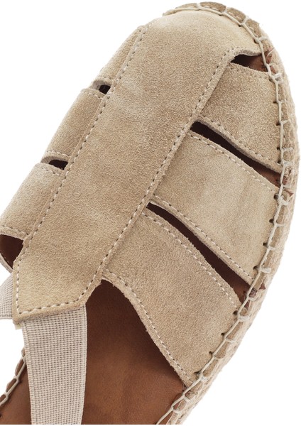 Kadın Bej Süet Deri Espadril Sandalet 25SFD205210