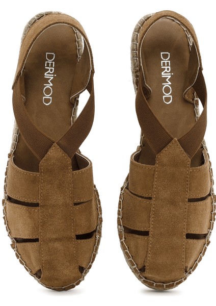 Kadın Taba Süet Deri Espadril Sandalet 25SFD205210