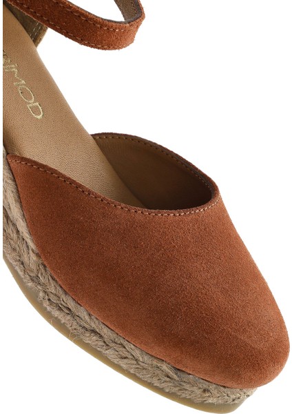 Kadın Turuncu Bilekten Bantlı Dolgu Topuklu Süet Deri Espadril 25SFD205710