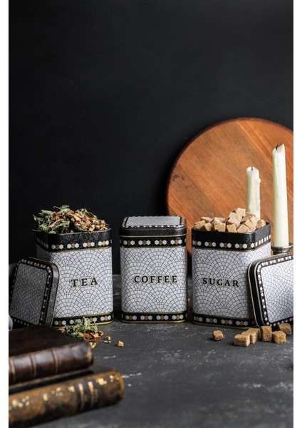 Yeşil Kare Metal Saklama Kabı 87X87X125, 3’lü Set, Modern Tasarım