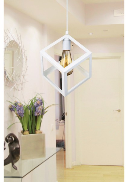 Kare Forma Beyaz Metal Sarkıt Avize, Genç ve Çocuk Odası, Mutfak Aydınlatması