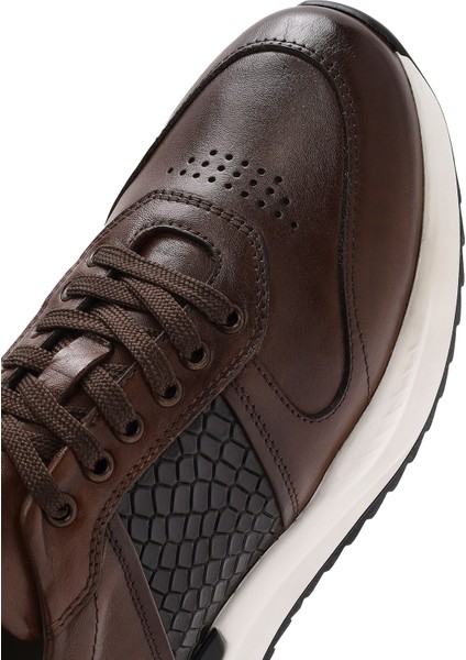 Erkek Taba Bağcıklı Deri Casual Sneaker 25SFD603614