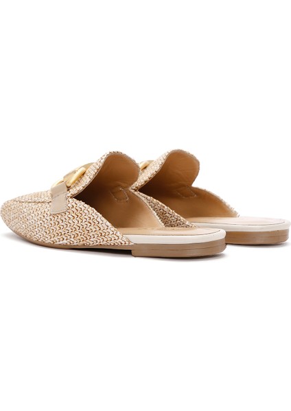 Kadın Bej Toka Detaylı Hasır Deri Terlik 25SFD2002M7