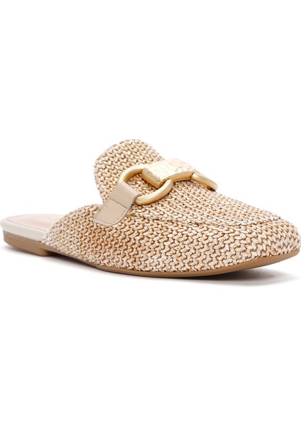 Kadın Bej Toka Detaylı Hasır Deri Terlik 25SFD2002M7