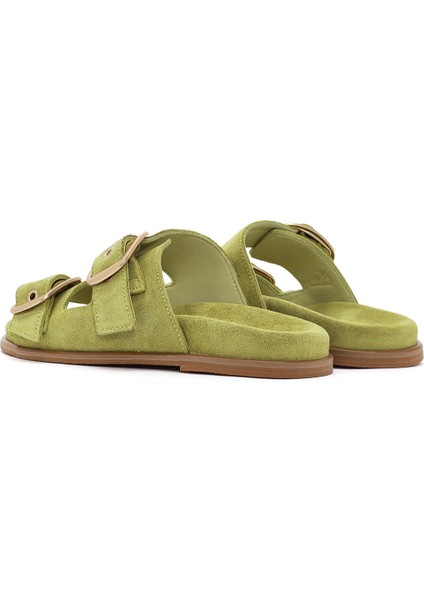 Kadın Yeşil Tokalı Süet Deri Terlik 25SFD200110