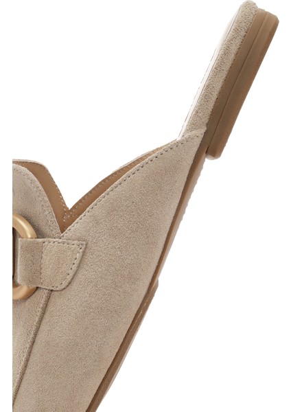 Kadın Bej Tokalı Süet Deri Terlik 25SFD200210