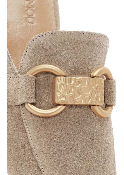 Kadın Bej Tokalı Süet Deri Terlik 25SFD200210