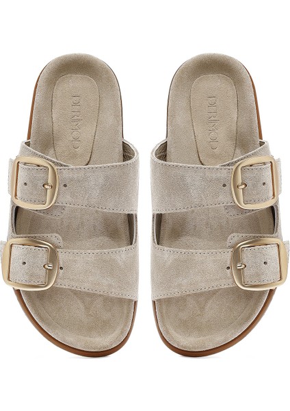 Kadın Yeşil Tokalı Süet Deri Terlik 25SFD200110