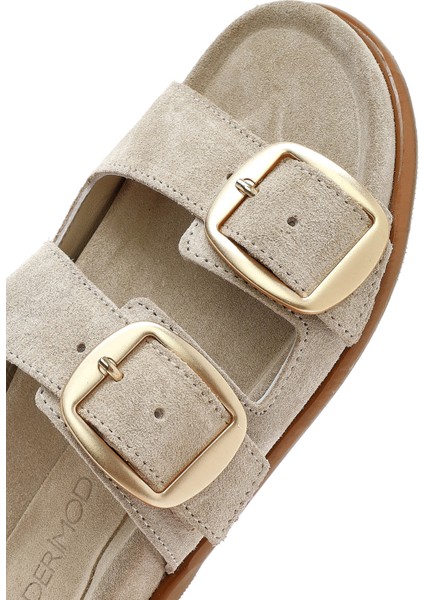 Kadın Yeşil Tokalı Süet Deri Terlik 25SFD200110