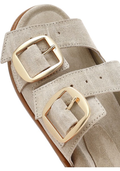 Kadın Yeşil Tokalı Süet Deri Terlik 25SFD200110