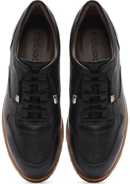 Erkek Siyah Bağcıklı Deri Casual Ayakkabı 25SFD603514