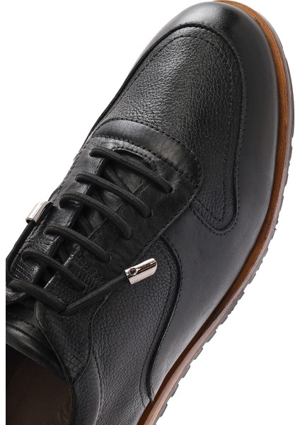 Erkek Siyah Bağcıklı Deri Casual Ayakkabı 25SFD603514