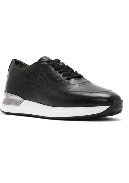 Erkek Siyah Bağcıklı Kalın Tabanlı Deri Sneaker 25SFD603718