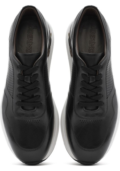 Erkek Siyah Bağcıklı Kalın Tabanlı Deri Sneaker 25SFD603718