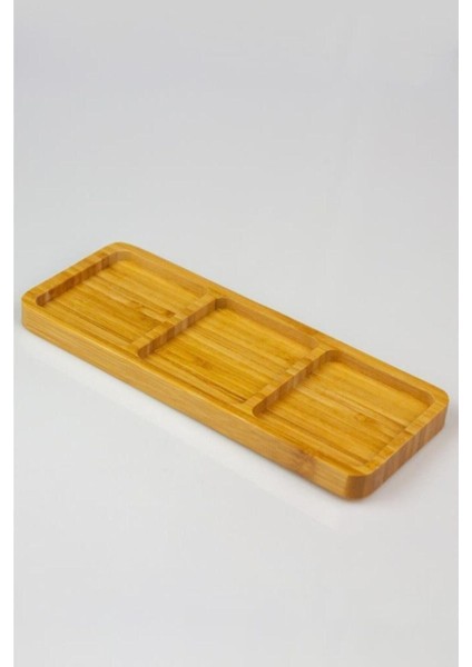 Kahverengi 3 Bölmeli Bambu Sunumluk, Şık ve Kullanışlı Mutfak Aksesuarı