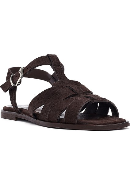 Kadın Kahverengi Bilekten Bantlı Süet Deri Sandalet 25SFD160810