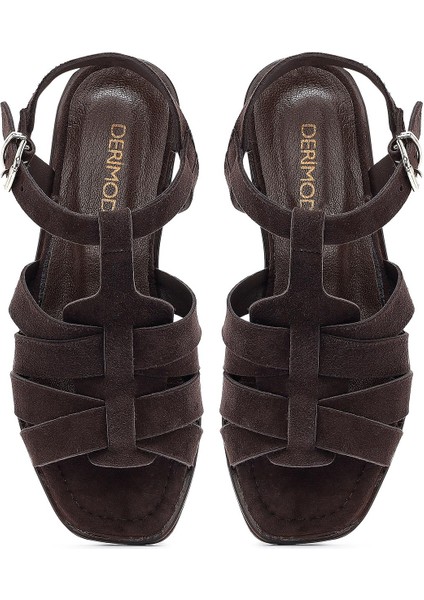 Kadın Kahverengi Bilekten Bantlı Süet Deri Sandalet 25SFD160810