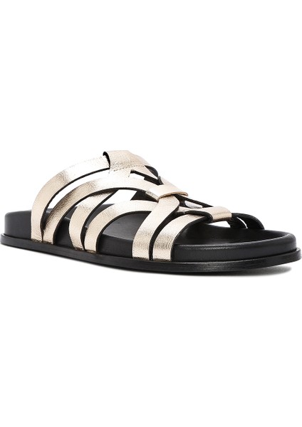 Kadın Altın Deri Metalik Terlik 25SFD152232