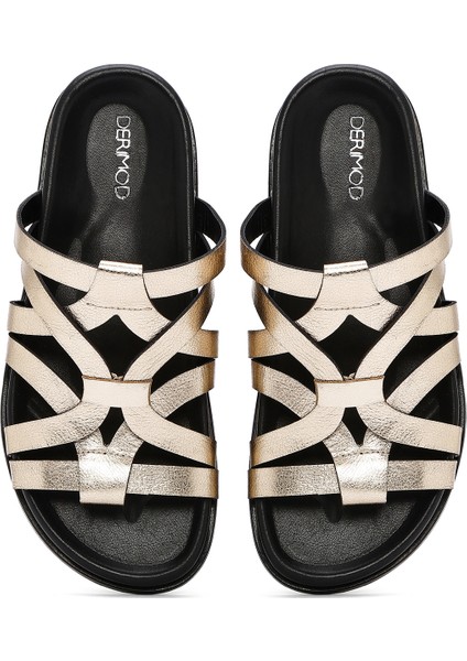 Kadın Altın Deri Metalik Terlik 25SFD152232