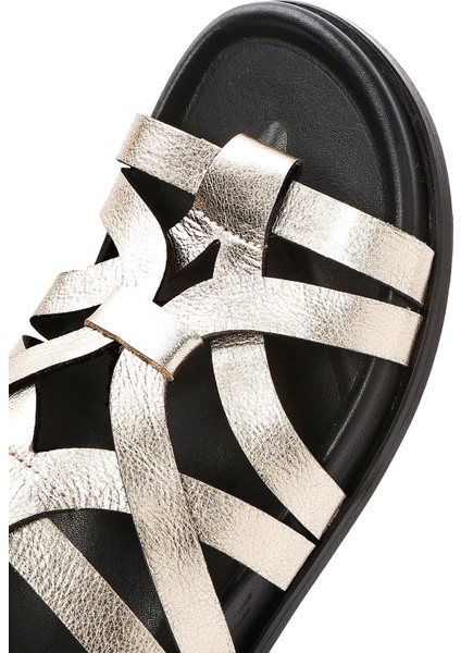 Kadın Altın Deri Metalik Terlik 25SFD152232