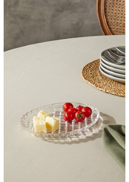 El Yapımı Cam Kahvaltı Tabağı, Beyaz, Kafes Model, Şık ve Zarif Tasarım