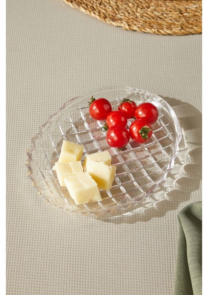 El Yapımı Cam Kahvaltı Tabağı, Beyaz, Kafes Model, Şık ve Zarif Tasarım fiyatları