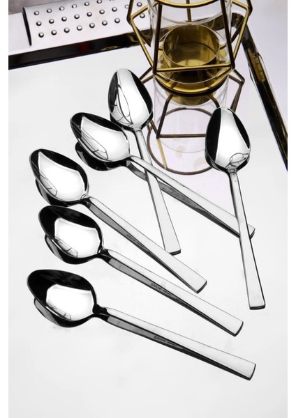 12 Adet Paslanmaz Çelik Tatlı Kaşığı Düz Model, Günlük Kullanım Için Ideal