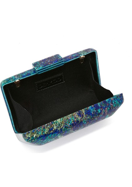 Kadın Yeşil Zincir Uzun Askılı Desenli Mini Portföy Abiye Çantası 25SBD2967PV