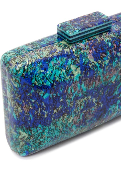 Kadın Yeşil Zincir Uzun Askılı Desenli Mini Portföy Abiye Çantası 25SBD2967PV