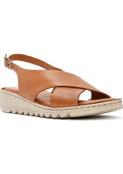 Kadın Taba Arkadan Bağlamalı Deri Comfort Sandalet 25SFD410318