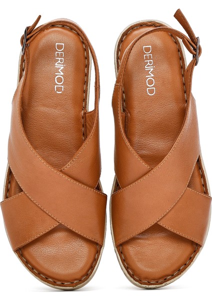 Kadın Taba Arkadan Bağlamalı Deri Comfort Sandalet 25SFD410318