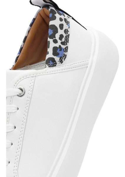 Acbc x Derimod Kadın Beyaz Bağcıklı Leopar Detaylı Sneaker 25SFD435014