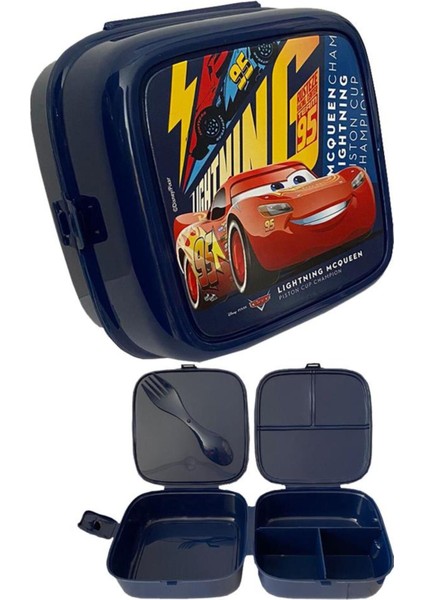 Lacivert 4 Bölmeli Erkek Figürlü Saklama Kabı, Şimşek Desenli, 1 Adet