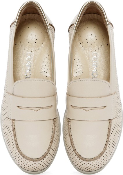 Kadın Krem Dolgu Topuklu Deri Comfort Loafer 25SFD411318