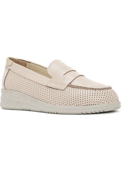 Kadın Krem Dolgu Topuklu Deri Comfort Loafer 25SFD411318