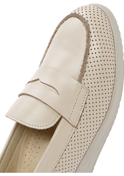 Kadın Krem Dolgu Topuklu Deri Comfort Loafer 25SFD411318