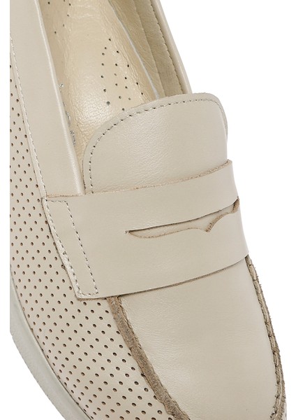 Kadın Krem Dolgu Topuklu Deri Comfort Loafer 25SFD411318