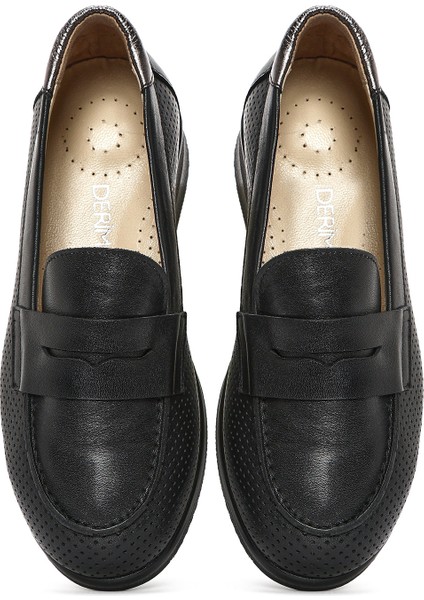 Kadın Siyah Dolgu Topuklu Deri Comfort Loafer 25SFD411318
