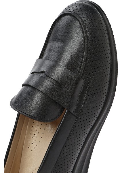 Kadın Siyah Dolgu Topuklu Deri Comfort Loafer 25SFD411318