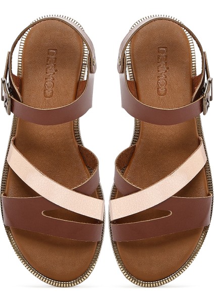 Kadın Kahverengi Bilekten Tokalı Deri Sandalet 25SFD360814